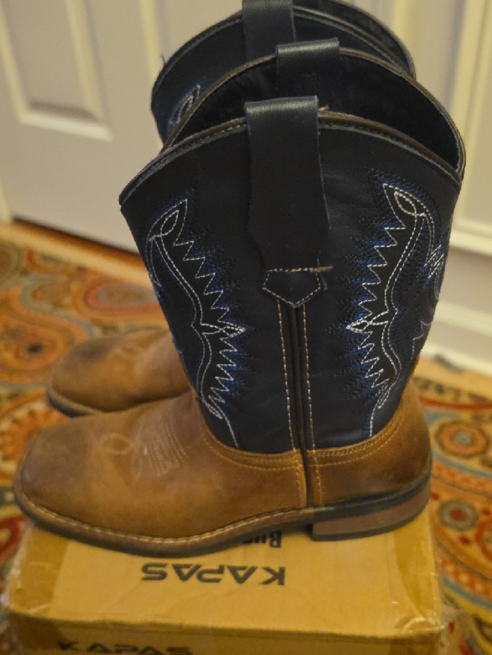 J.B. Dillon Two-Tone Brown and Black Kids Western Boots - Picture 2 of 7